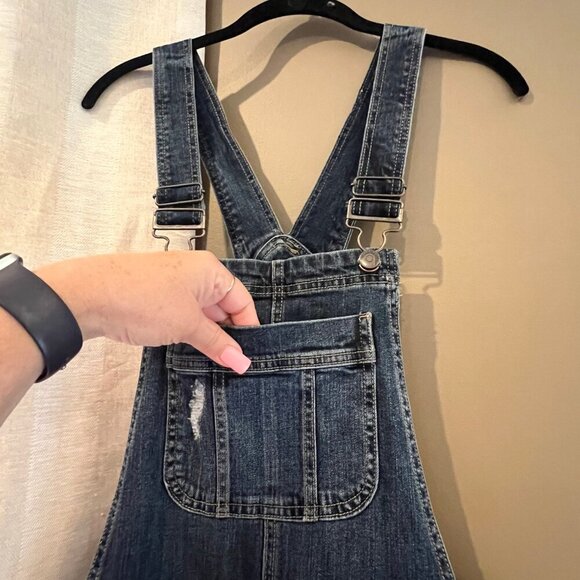 Women's Dark Blue Denim Spice Bib Overalls, Distressed, Size 9 - Picture 5 of 13